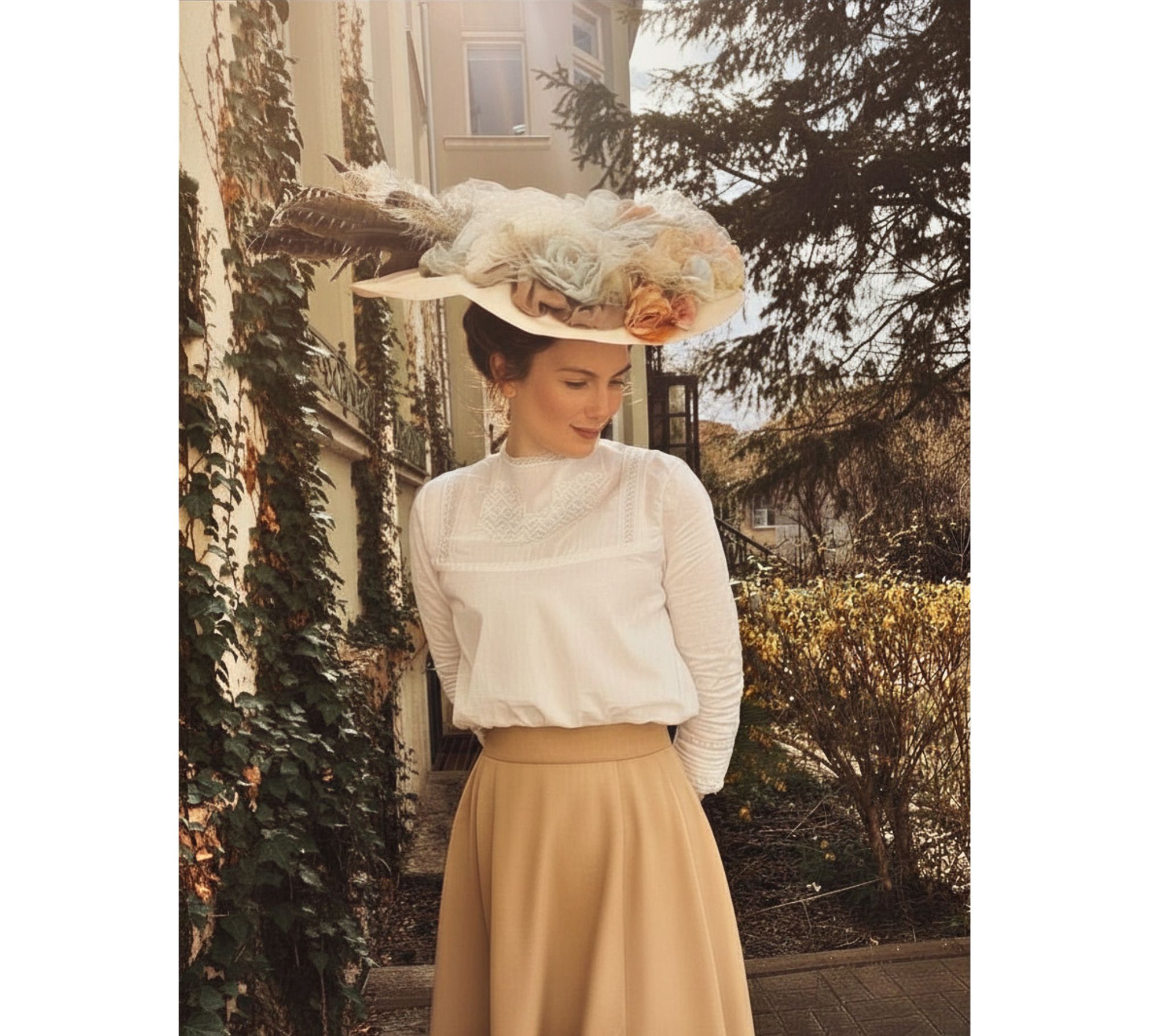 Ophelia Victorian Art Nouveau White Blouse with True Vintage 1900s Applique, William Morris Inspired - Image 3